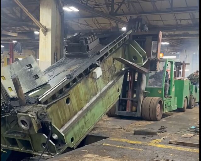 Pulling a 60,000 lbs base of a giant press from the pit