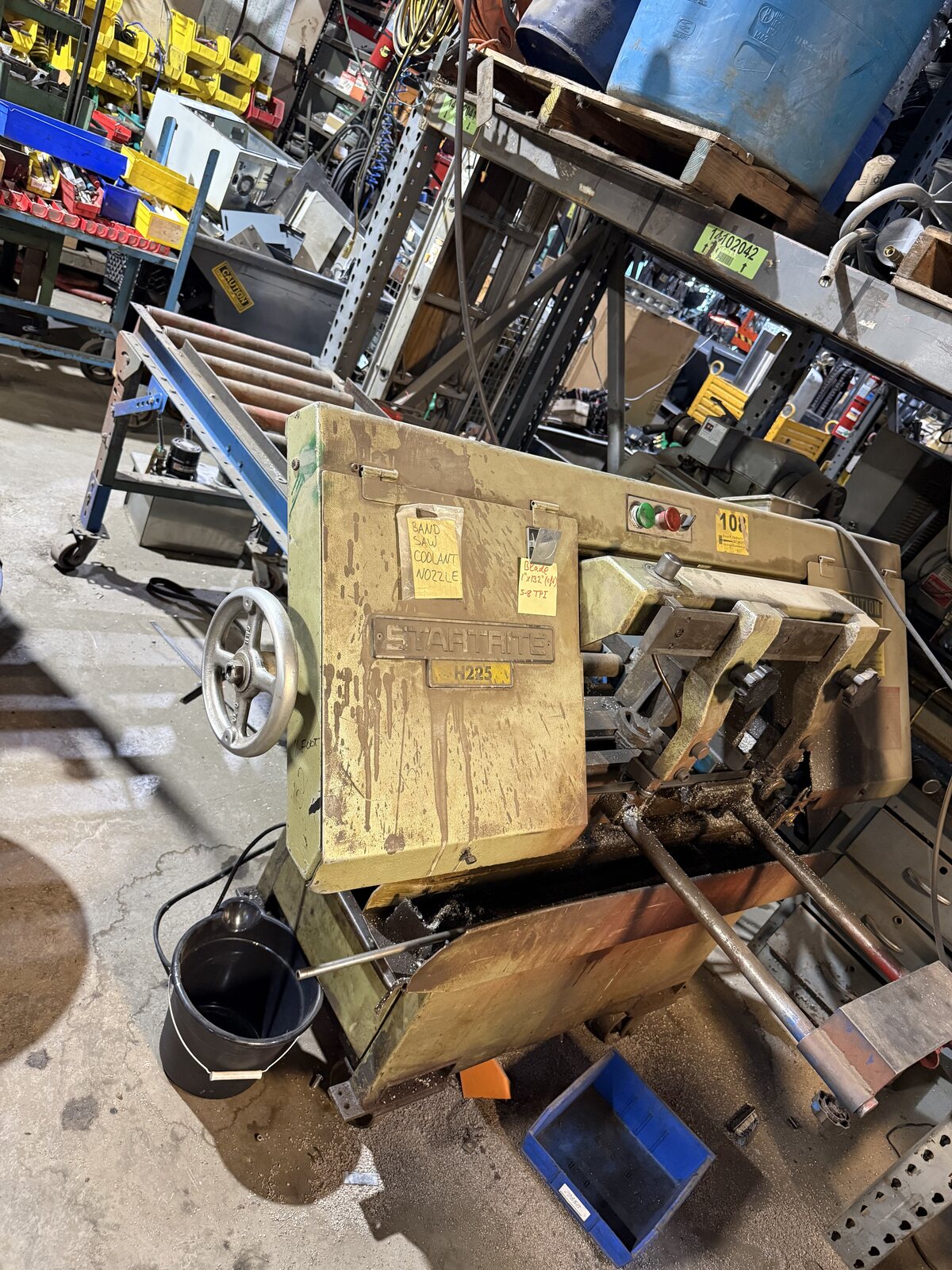 The Startrite horizontal band saw with bar stock in the vise
