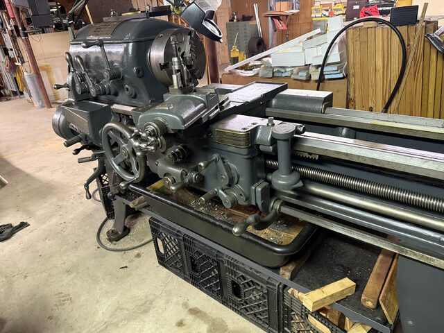 A lathe in a small shop