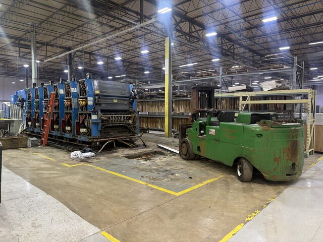 Our Towmotor forklift at the end of the press line